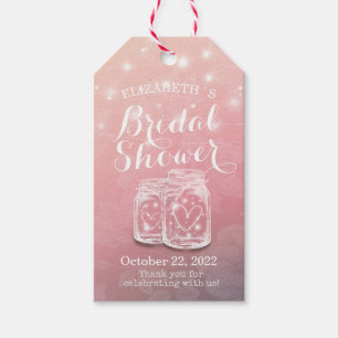 Bridal Shower Mason Jars String Lights Pink Flower Gift Tags