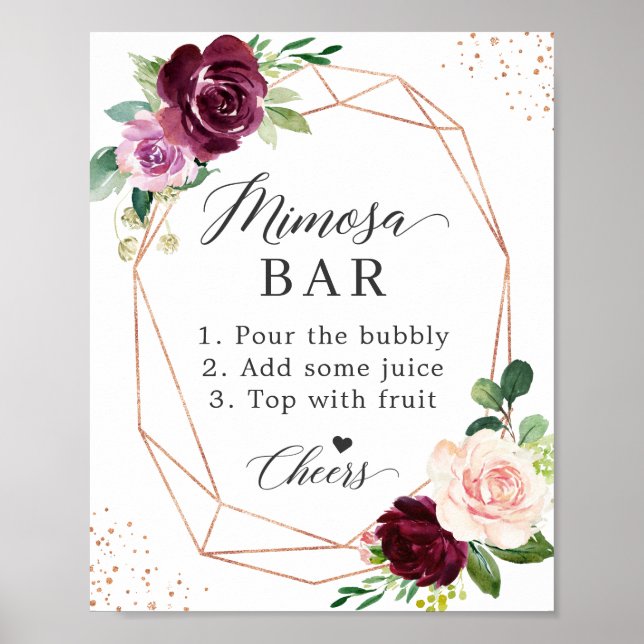Bridal Shower Mimosa Bar Sign Blush Purple Floral (Front)