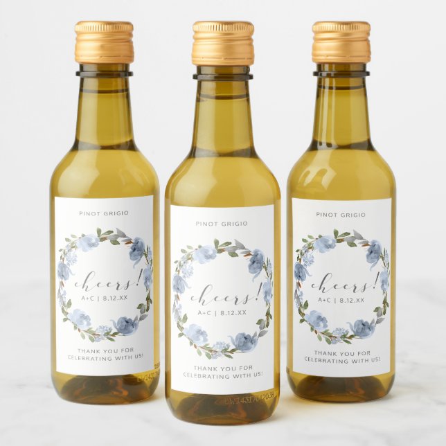 Bridal Shower Mini Bottle Dusty Blue Watercolor Wine Label (Bottles)