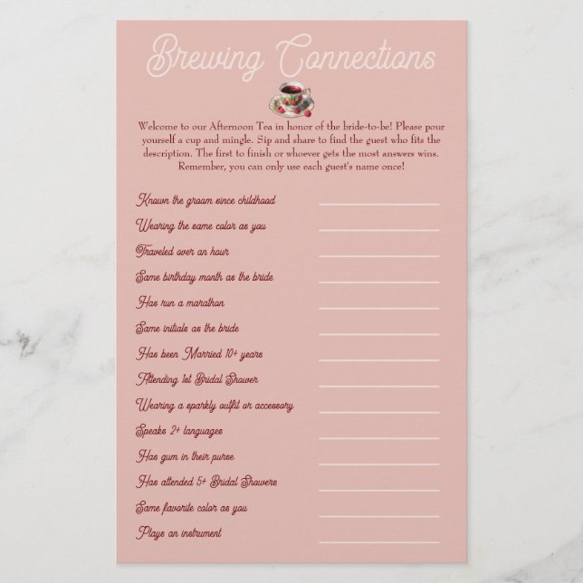 Bridal Shower Mix and Mingle Game (customizable) (Front)