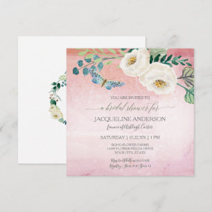 Bridal Shower Modern Butterfly Roses Pink Wreath Invitation