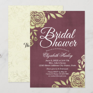 Bridal Shower Modern Chic Golden Rose Burgundy Red Invitation