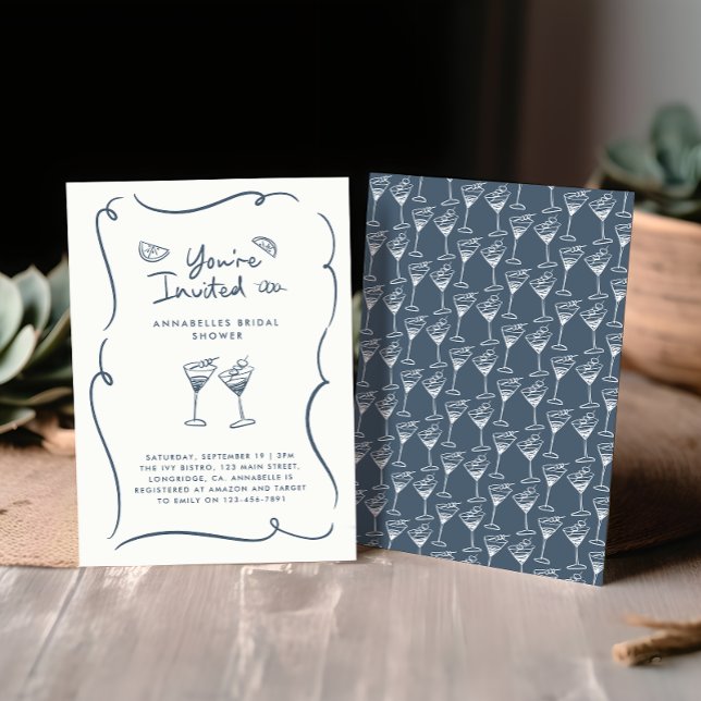 Bridal shower modern elegant blue handwritten invitation (Creator Uploaded)