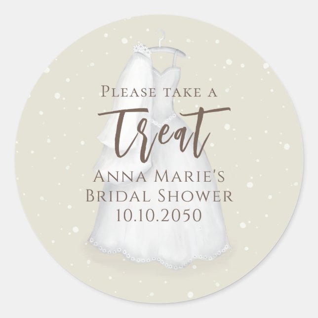 Bridal Shower Modern Minimalist Wedding Dress  Classic Round Sticker (Front)