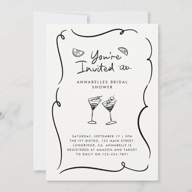 Bridal shower modern natural elegant handwritten invitation (Front)