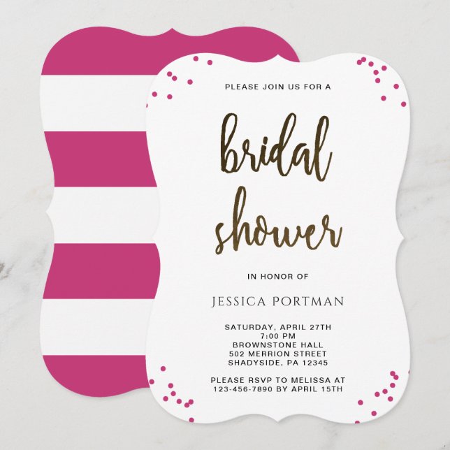Bridal Shower Modern Pink and White Stripes Invitation (Front/Back)