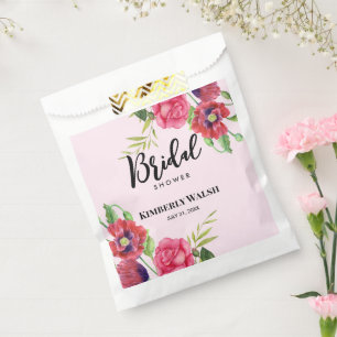 Bridal Shower Modern Red Pink Floral on Light Pink Favour Bag