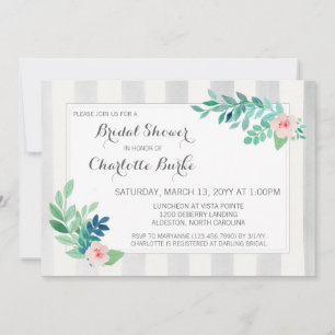Bridal Shower Modern Stripes & Watercolor Floral Invitation