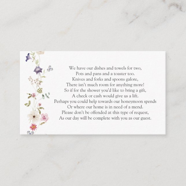 Bridal Shower Money Request Enclosure Card (Front)