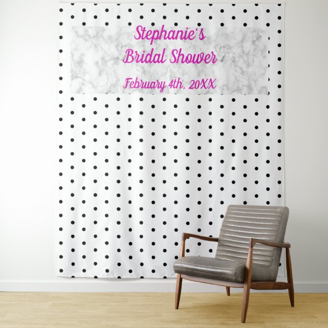 Bridal Shower Monogram Name Polka Dots Marble Cool Tapestry (In Situ)