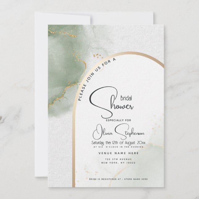 Bridal Shower | Muted Sage Abstract Marble Invitation (Front)