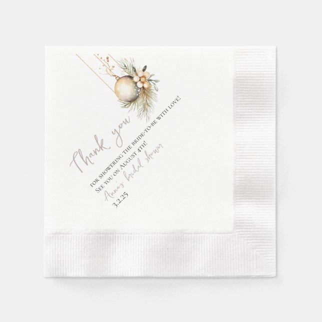 Bridal Shower Napkin | Holly & Christmas Theme (Front)