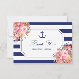 Bridal Shower Nautical Anchor Blue Thank You Card