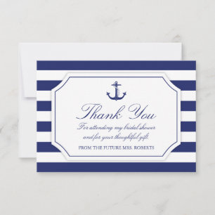 Bridal Shower Nautical Anchor Navy Blue Thank You Card