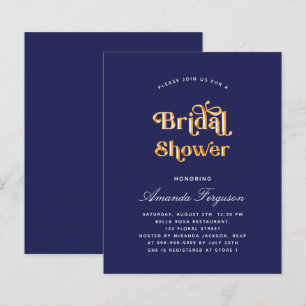 Bridal shower navy blue gold budget invitation