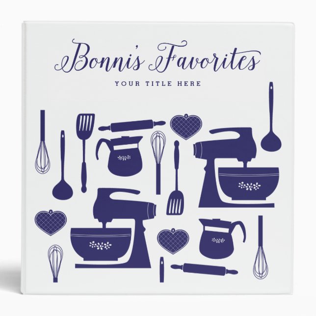 Bridal Shower Navy Blue Recipe CUSTOM Binder (Front)