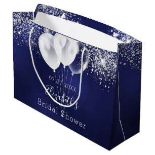 Bridal Shower navy blue white glitter balloons  Large Gift Bag