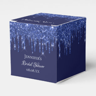 Bridal Shower navy blue white glitter thank you  Favor Box