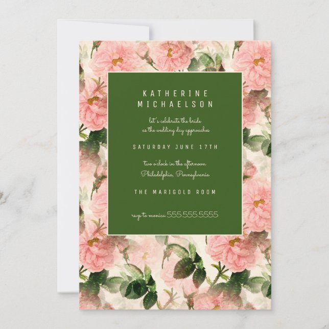 BRIDAL SHOWER | Old Fashioned Cabbage Roses Invitation (Front)