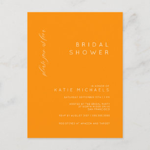 BRIDAL SHOWER   Orange Minimalist Postcard