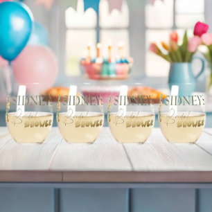 Bridal Shower. Pajama party Stemless Wine Glass