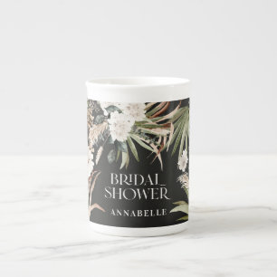 Bridal shower pampas black modern boho party favor bone china mug