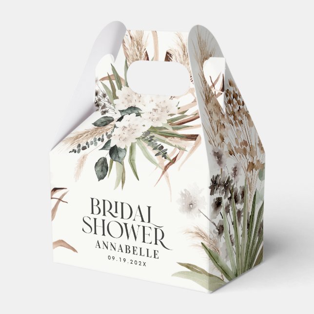 Bridal shower pampas black modern boho party favou favor box (Front Side)