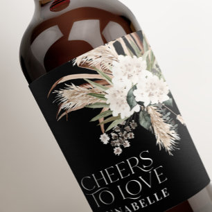 Bridal shower pampas boho black modern elegant wine label