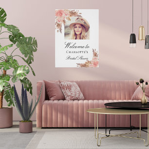 Bridal Shower pampas grass blush pink arch photo Poster