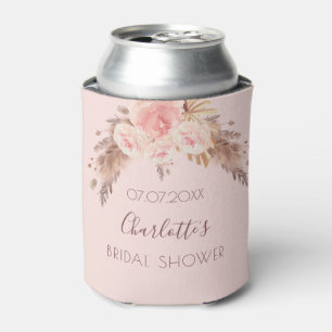 Bridal shower pampas grass blush rose floral name can cooler