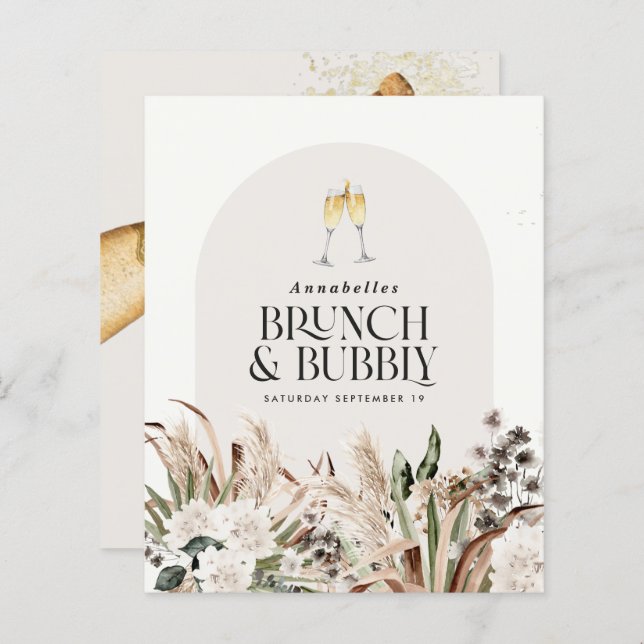 Bridal shower pampas grass champagne brunch bubbly (Front/Back)