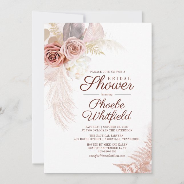 Bridal Shower Pampas Grass Floral Terracotta Invitation (Front)