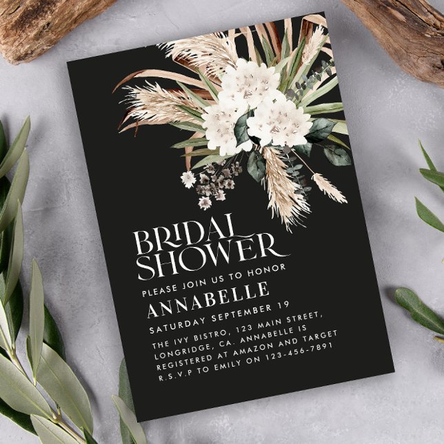 Bridal shower pampas grass modern black rustic inv invitation (Creator Uploaded)