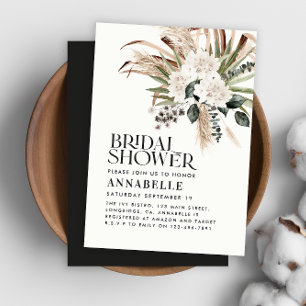 Bridal shower pampas grass modern black rustic invitation