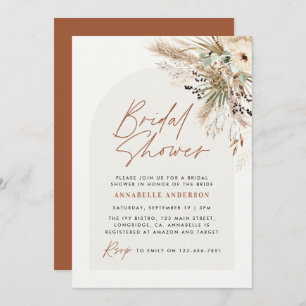 Bridal shower pampas grass modern boho elegant invitation