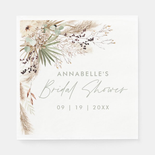 Bridal shower pampas grass modern elegant green napkin (Front)
