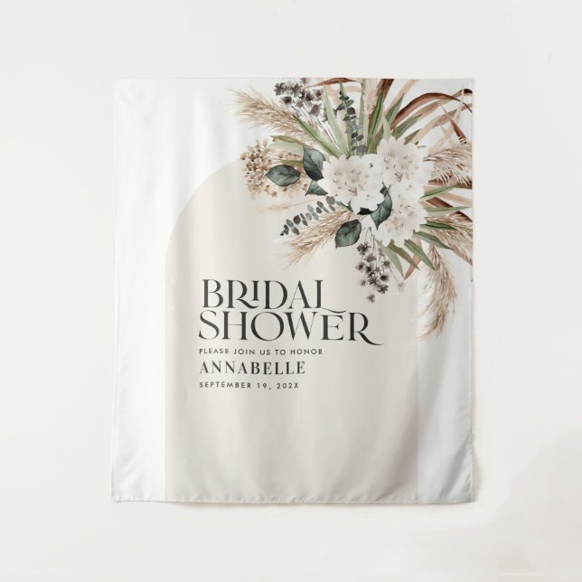 Bridal shower pampas grass modern elegant natural tapestry (Front)