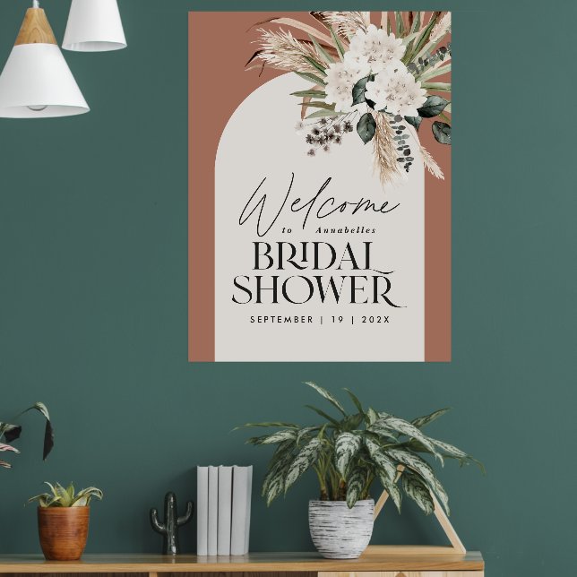 Bridal shower pampas grass modern terracotta chic poster (Living Room 1)