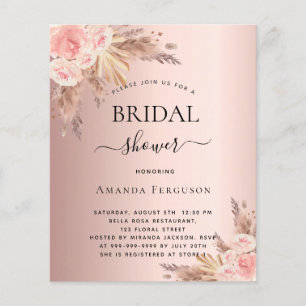 Bridal shower pampas grass rose budget invitation flyer
