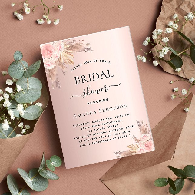 Bridal shower pampas grass rose gold boho invitation (Creator Uploaded)