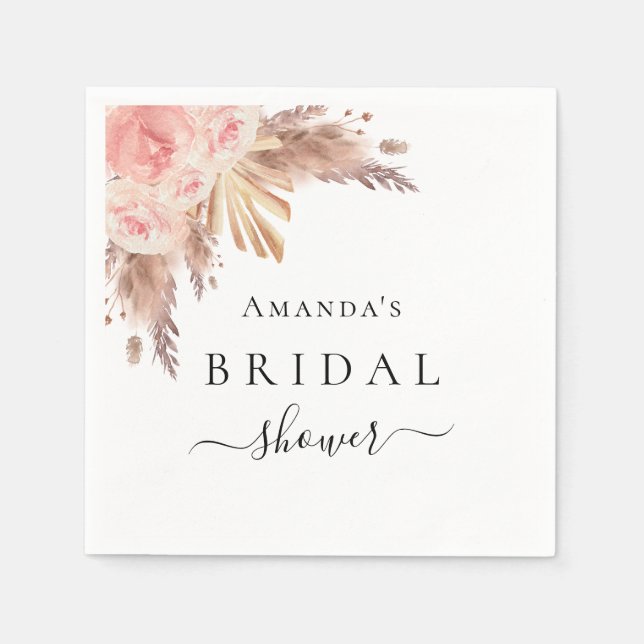 Bridal Shower pampas grass rose gold floral Napkin (Front)