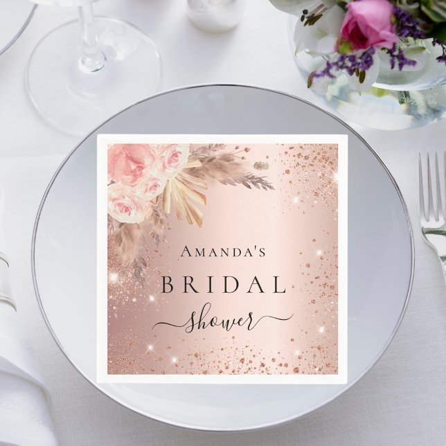 Bridal Shower pampas grass rose gold flowers Napkin (Creator Uploaded)