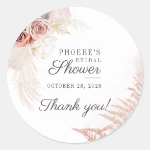 Bridal Shower Pampas Grass Tan Terracotta Classic Round Sticker