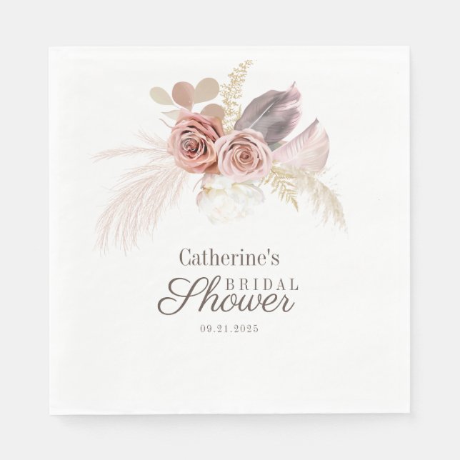 Bridal Shower Pampas Grass Tan Terracotta Paper Napkin (Front)