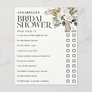 Bridal shower pampas grass who said it game