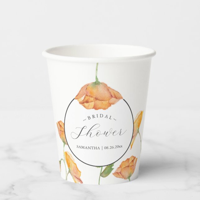 Bridal Shower Paper Cups Orange Poppy Flowers (Front)