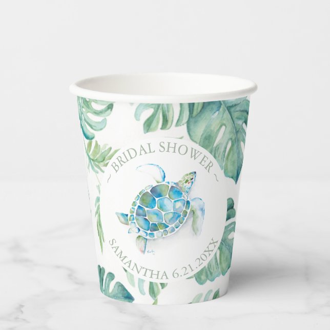 Bridal Shower Paper Cups Tropical Sea Turtle (Front)
