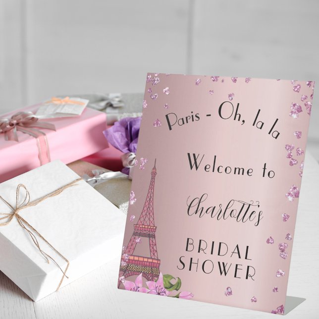 Bridal Shower Paris blush eiffel tower welcome Pedestal Sign (Creator Uploaded)