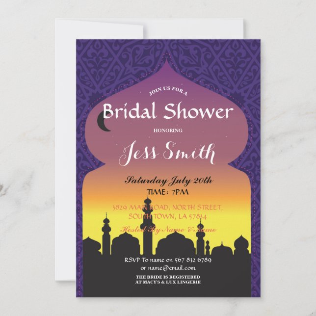 Bridal Shower Party Arabian Nights Invite Purple (Front)