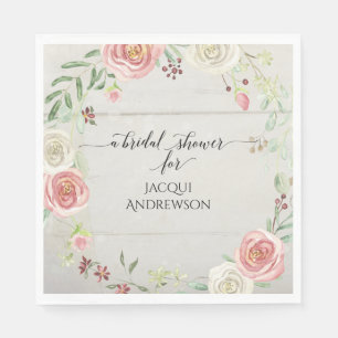 Bridal Shower Party   Blush Ivory Floral Rustic Napkin